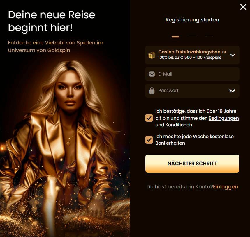 Melden Sie sich bei Goldspin Casino an